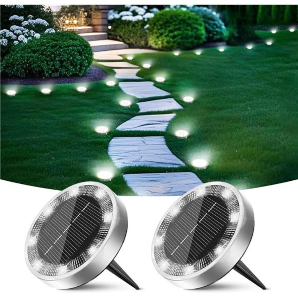 Peasur Solar Ground Lights Outdoor, 2 Pack Flat Solar Powered Disc Lights, Ip68